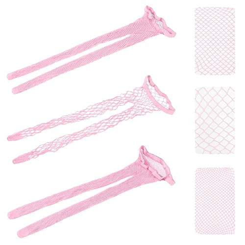 Littleforbig High Waist Tights Fishnet Mesh Net Stockings 3 Pairs - Large - Lightpink