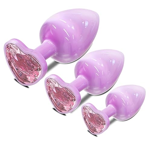 Anal Butt Plug Adult Sex Toys, 3Pcs Anal Toys Metal Butt Plug Adult Aanl Toys with Heart-Shaped Jewelry Base,G Spot Sex Toy Anal Sex Adult Toy for Beginner, Adult Sex Toys & Games (Pink) - 3PCS-Purple