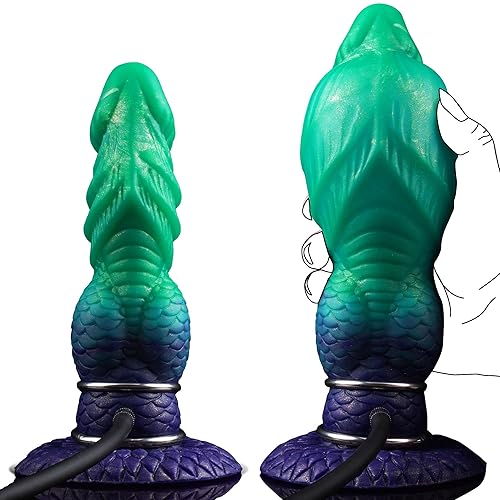 Monster Dildo Inflatable Dragon Dildo Knot Fantasy Dildo with Adjustable Thickness, Huge Dildo Thick Anal Dildo with Strong Suction Cup, Horse Dildo Animal Dog Dildo, Adult Toys for Women Men - Green
