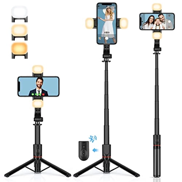Selfie Stick Tripod with Fill Light, UTEBIT Extendable 108CM Bluetooth Selfie Stick with 2 Lights, Detachable Wireless Remote, 360° Rotation Mobile Phone Holder, Mobile Phone Stand for Smartphone