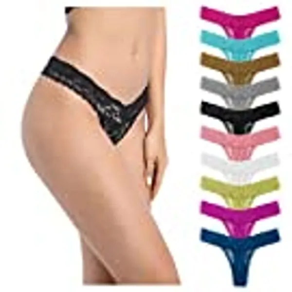 Women's Lace Thongs, T Back Low Waist See Through Panties Sexy Seamless V-Shape Design Lace Thongs for Women
