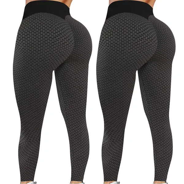 Houshelp 2 Pack Leggings High Waist Yoga Pants for Women, Booty Bubble Butt Lifting Workout Running Tights