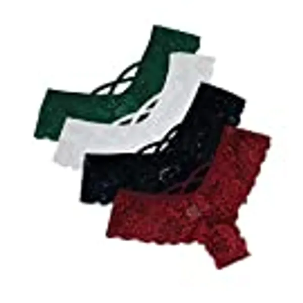 Sinwo 4PC Sexy Women Lace Lingerie Flowers Low Waist Underwear Panties G-String Thongs Briefs