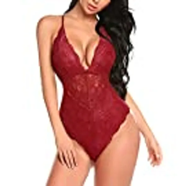 Avidlove Women Snap Crotch Lingerie Sexy Lace Bodysuit Deep V Teddy One Piece Lace Babydoll
