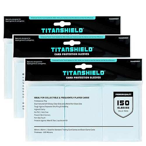 TitanShield [3-Pack 450 Sleeves Bundle Premium Clear Card Sleeves Compatible with Standard Sized Board Games, MTG Magic The Gathering, Pokemon, Lorcana and Trading Cards 2.5" x 3.5" 66x91mm - Triple Pack - Standard Edition