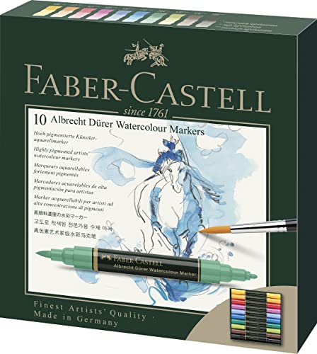 Faber-Castell 160308 - Aquarellmarker Albrecht Dürer mit Doppelspitze, 5er Etui, Marker mit Faser- und Pinselspitze, 10 Stück (1er Pack) - 10er Etui - Single