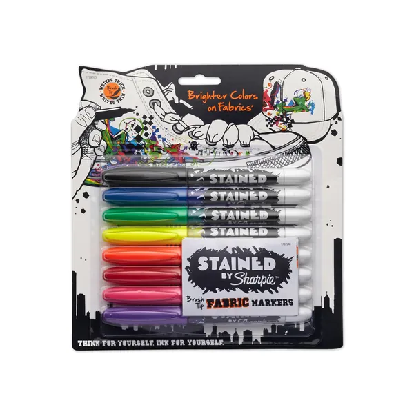 Sharpie Stained Fabric Markers, Brush Tip, Assorted Colors, 8 Count - 