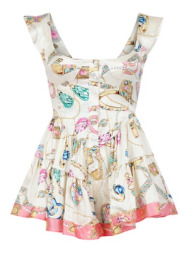 The Iconic Vintage Jewelry Scarf Print Elisabeth Romper | Multi / Rayon / M