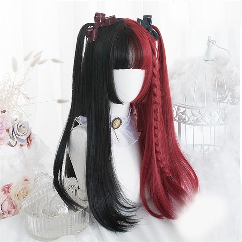 Black & Red Wig - Long Wavy/Straight Wig