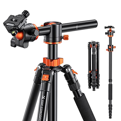 K&F Concept 67 inch Camera Tripod Horizontal Aluminum Tripods Portable Monopod with 360 Degree Ball Head Quick Release Plate for DSLR Cameras T255A4+BH-28L (Orange) - 67" height/16kg load/Orange