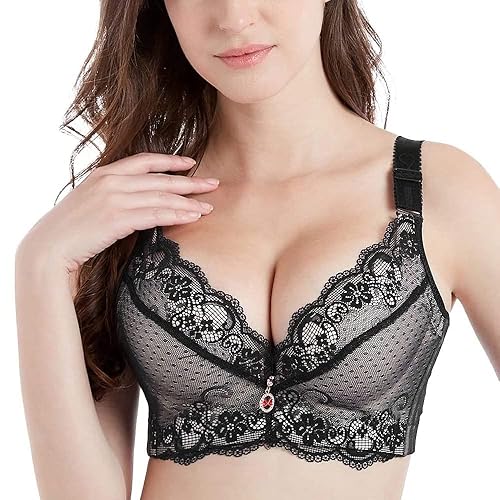 FallSweet Padded Push Up Lace Bras for 34A to 44C Underwire - Black - 38A