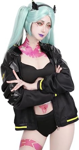 C-ZOFEK Cyberpunk Edgerunners Rebecca Cosplay Outfits Black Coat Halloween Costume - Large