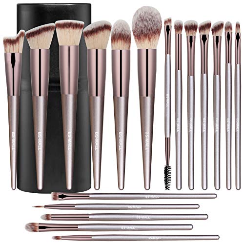 BS-MALL Makeup Brush Set 18 Pcs Premium Synthetic Foundation Powder Concealers Eye shadows Blush Makeup Brushes with black case (A-Champagne) - A-Champagne