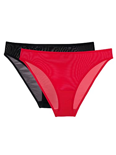 Smart & Sexy Women's Lace Trim & Mesh Panty 2 Packs Sexy Thongs & Cheeky Bikinis - Standard - 5 - Crantastic/Black Hue Mesh