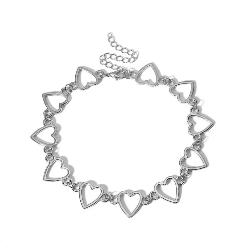 Hollow Love Heart Choker Necklace | Silver