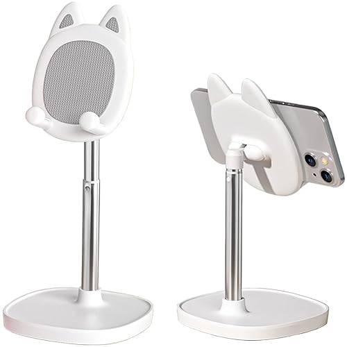 Hearsky Cute Cat Phone Stand, Cat Head Cell Phone Holder for Desk,Angle&Height Adjustable Compatible with All Smartphone,iPhone,Samsung,Tablet,iPad-White - Cat White