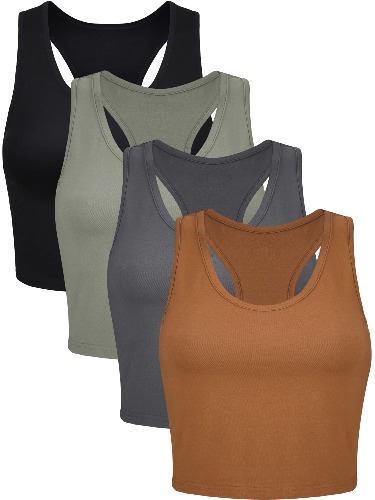 4 Pieces Basic Crop Tank Tops Sleeveless Racerback Crop Cami Top for Women - Elegant Color Medium