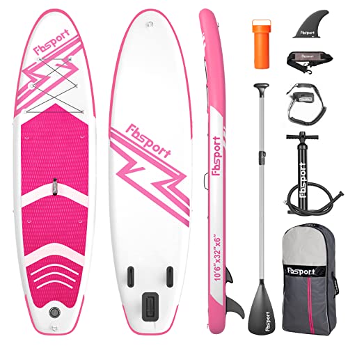 FBSPORT Premium Inflatable Stand Up Paddle Board, Yoga Board with Durable SUP Accessories & Carry Bag | Wide Stance, Surf Control, Non-Slip Deck, Leash, Paddle and Pump for Youth & Adult - Rose
