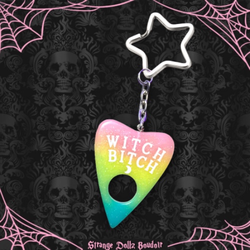 Pastel Goth Rainbow Witch Spirit Board Planchette keychain, Double-Sided, Gothic keyring, Strange Dollz Boudoir