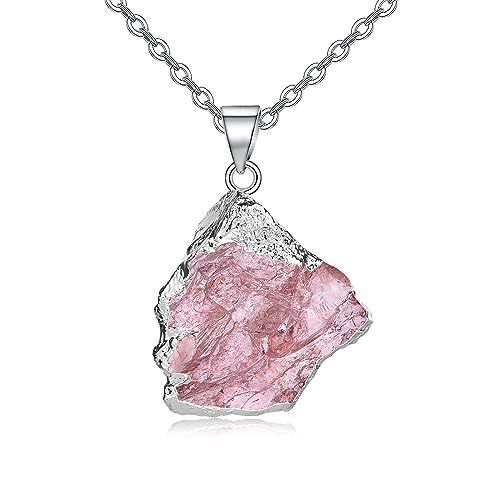 ZPMMPZ Natural Healing Crystal Necklace Colorful Necklace Colorful Crystal Irregular Healing Crystal Pendant Necklaces for Women Girls with Plated Edge - Pink