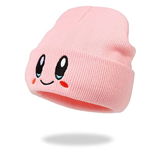 Wellcalmly Anime Kirby Beanie Beanie Knit Hats, Funny Beanie Hat Winter Skiing Slouchy Warm Cap, Soft Headwear for Men Women - One Size - Pink
