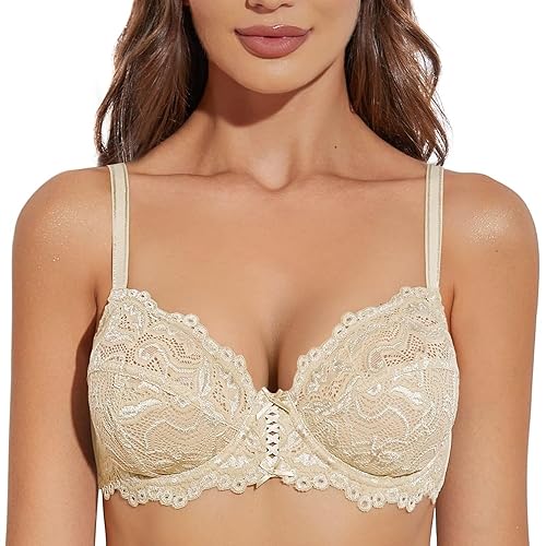 Deyllo Women’s Sheer Lace Bra Underwire Unlined Bra Full Coverage Non Padded - 32G Black