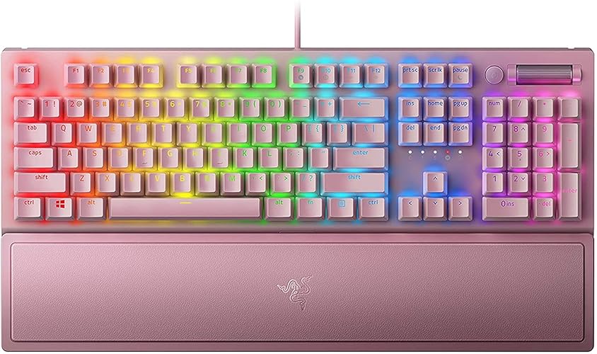 Razer BlackWidow V3 Mechanical Gaming Keyboard: Green Mechanical Switches - Tactile & Clicky - Chroma RGB Lighting - Compact Form Factor - Programmable Macro Functionality - Quartz - Keyboard - Quartz Pink - Clicky Switches