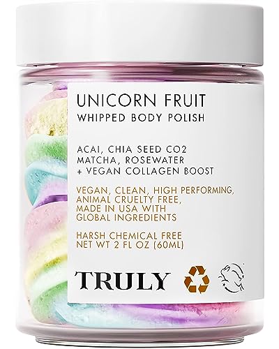 Truly Beauty Unicorn Fruit Whipped Body Polish- Whipped Body polish for Women - Body Scrub That Helps Hydrate, Soothe, and Plump Dry Skin - Body Scrubs for Women Exfoliation - 2 OZ - Unicorn Fruit