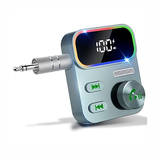 Bluetooth 5.3 Aux Receiver for Car,Upgraded Enhanced Mic and LED Display,Bluetooth Car Adapter,Wireless Audio Receiver for Car/Home Stereo/Wired Headphones/Speaker,Hands-Free Call - Dark Green