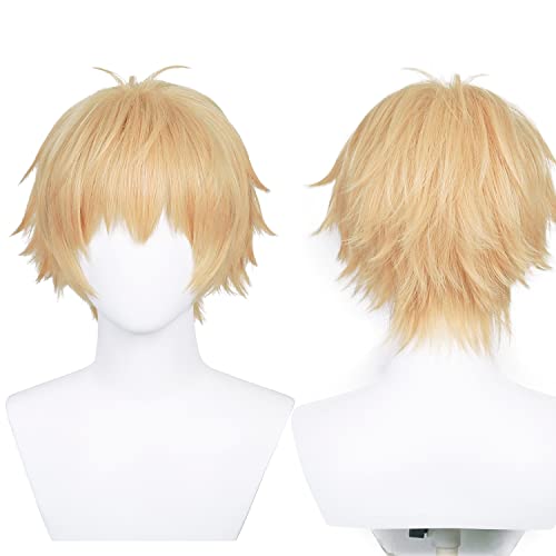 Aicos Short Golden Boy Costume Wig for Denji Cosplay with a Free Cap - For Denji
