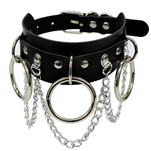 Soul Snatch | BDSM: PU leather collar - Ring link chain item 41cm