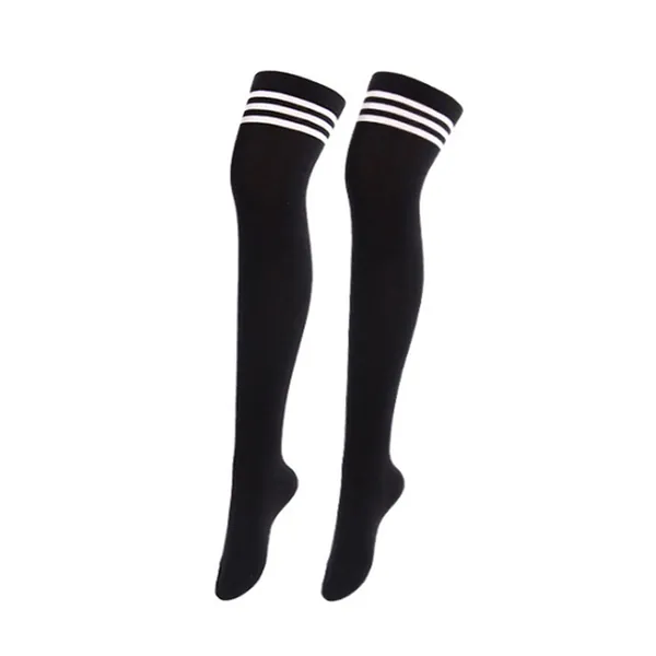 Bestjybt Women Extra Long Thigh High Socks Cotton Over the Knee Socks - Black-stripe