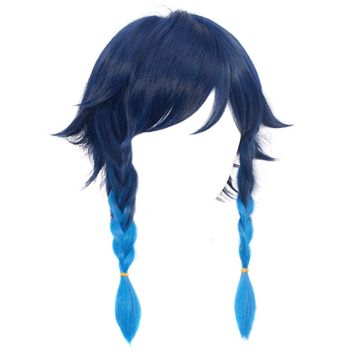 DAZCOS Unisex Adult Venti Cosplay Wig Short Blue Gradient With Braid (Gradient blue)