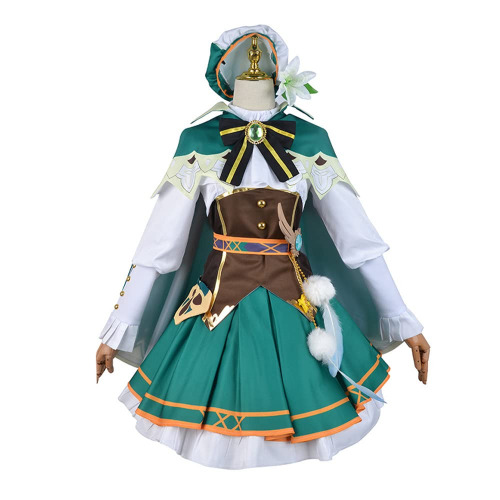 GenshinImpact Venti Cosplay Outfits Women Venti Dress Cloak Cape Suit Hat Full Set Halloween Costume - Small Dress Suit