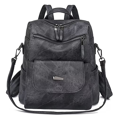 WYFJNX PU Leather Backpack Purse for Women Fashion Multipurpose Design Handbag Ladies Shoulder Bags Travel Backpack Black - Black
