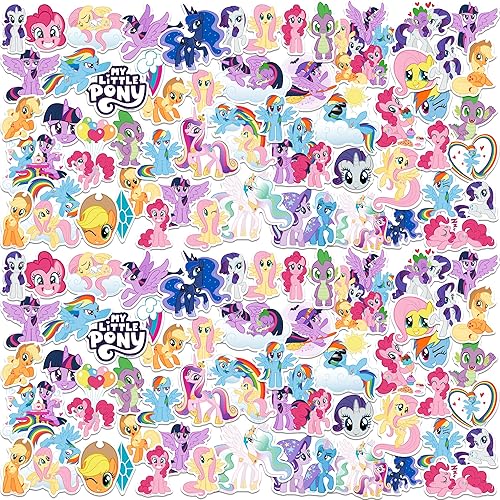 My Little Pony Tv Friendship is Magic Vinyl Large Deluxe Stickers Variety Pack - Laptop, Water Bottle, Scrapbooking, Tablet, Skateboard, Indoor/Outdoor - Set of 100 - 100 pack