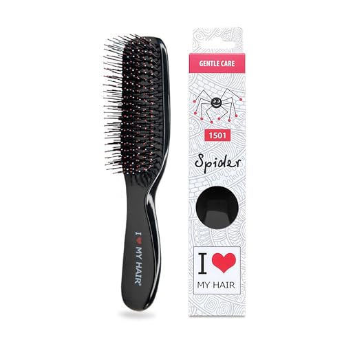 I Love My Hair Detangler Brush - For All Hair Types - Wet or Dry Hair - Spider Series - Medium Size - Black - Medium - Black