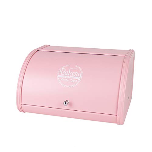 KL X458 Pink Metal Bread Box/Bin/kitchen Storage Containers with Roll Top Lid (pink) - Pink