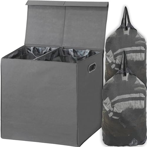 Simple Houseware Double Laundry Hamper with Lid and Removable Laundry Bags, Dark Grey - Dark Grey