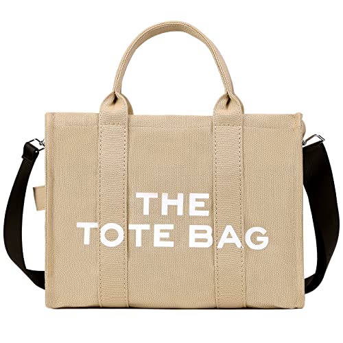 DKIIL NOIYB Women's Canvas Tote Bags Casual Canvas Crossbody Bag With Zipper Double Shoulder Straps Canvas Shoulder Bags for School Shopping Work Travel