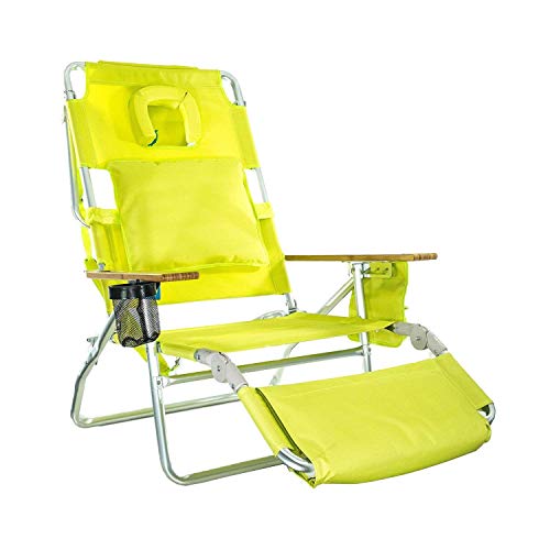 Ostrich Deluxe 3 in 1 Beach Chair with Face Opening - Portable, Reclining Lounger for Tanning - Face Hole for Reading on Stomach - Padded Footrest, Removable Pillow - Aluminum (Green) - Green