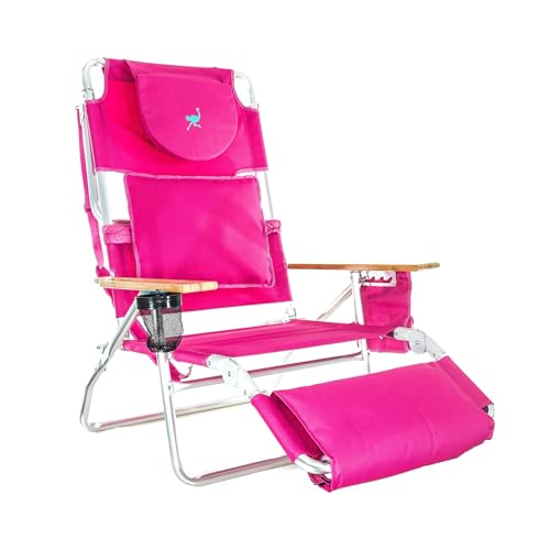 Ostrich 3 in 1 Deluxe Padded Portable Backpack Beach Chair Lounger with Carry Strap and 5 Adjustable Folding Beach Chair Positions, Pink - Pink