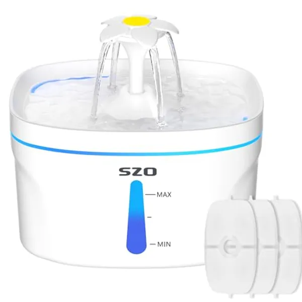 Cat Dog Water Fountain with 3 Filters, 84 oz/2.5L Ultra-Quiet Pet Water Fountain for Cats Inside with LED Light, Activated Carbon Filter, Cat Fountain Water Bowl, for Cats, Dogs, Multiple Pets -White