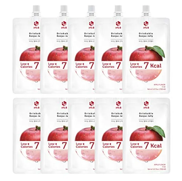 JELLY B Drinkable Konjac Jelly (10 Packs of 150ml) - Healthy and Natural Weight Loss Diet Supplement Foods, 0 Gram Sugar, Low Calorie, Only 6 kcal Each Packets, (Apple)