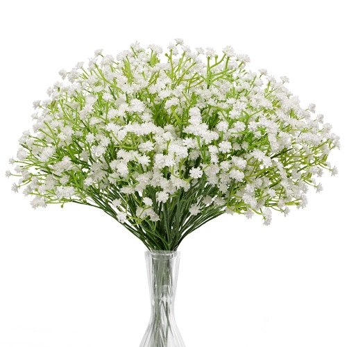 N&T NIETING Baby Breath Flowers Artificial, 10Pcs Fake Gypsophila Plants for Wedding Bouquets Party Home Garden Decoration, White - White