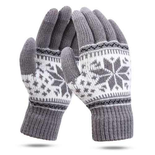 Touch Screen Gloves Ladies - Winter Knitted Gloves Stretch Touchscreen Gloves Thick Warm Gloves for Women - Gray
