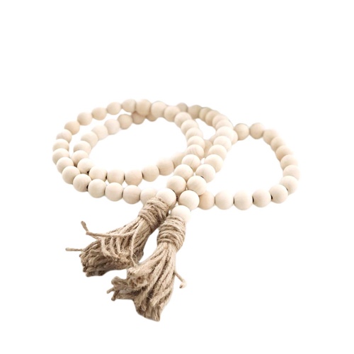 Vosarea Wood Bead Garland with Tassels Farmhouse Beads Rustic Country Beads Wall Hanging Decoration - 