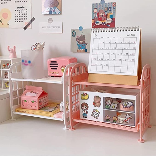 Double Layer Hollow Shelf Rack Space Saving Folding Desktop Home Organizer Detachable Shelf Cosmetic Storage Basket for Student