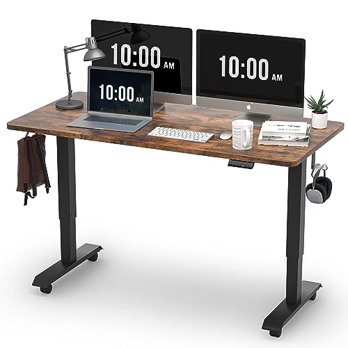 Monomi Electric Standing Desk, Height Adjustable Desk 55x 28 Inches, Ergonomic Home Office Sit Stand Up Desk with Memory Preset Controller (Black Frame/Rustic Brown Top) - Rustic Brown - 55x28