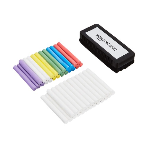Amazon Basics Dustless Chalk with Eraser, Assorted and White, 48 Pack - assorted and white 48 Count (Pack of 1)